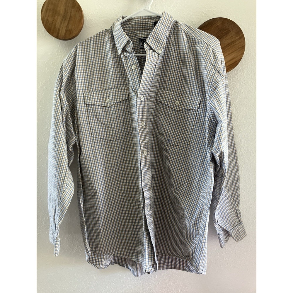 Vintage Roper Western Men's Blue Tan Plaid Button Up Size Large‎